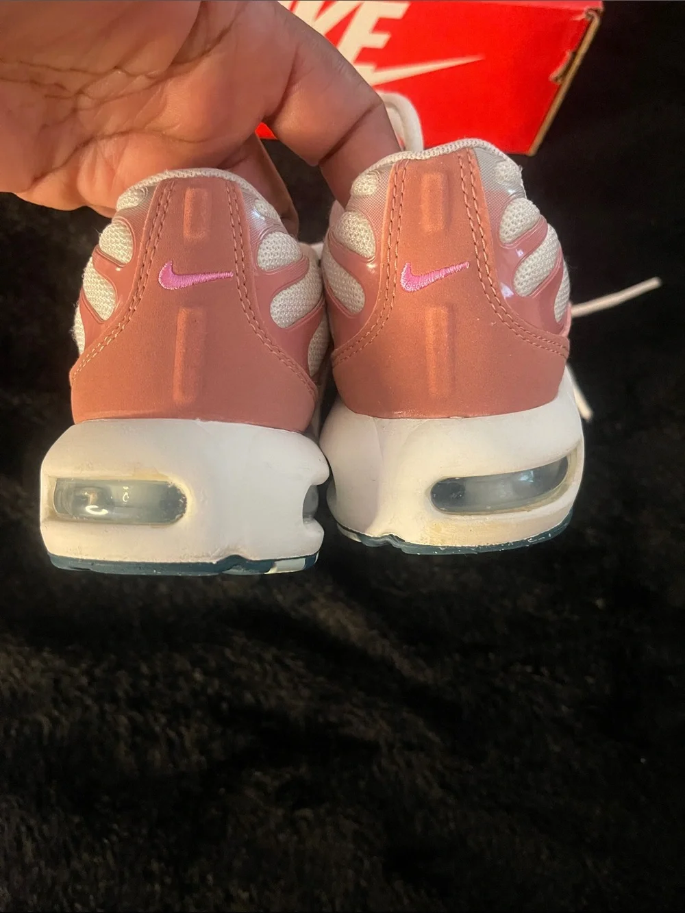 Kids Nike Air Max Plus Sneakers White with Pink and Peach Accents (Box Included)